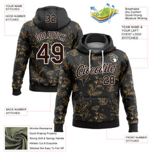 Load image into Gallery viewer, Custom Stitched Black Brown-White 3D Pattern Design Golden Subtle Floral Sports Pullover Sweatshirt Hoodie
