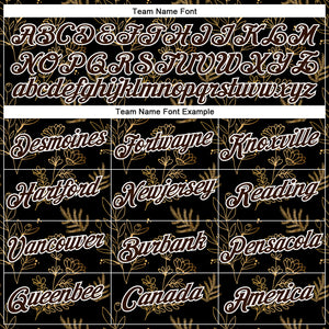 Custom Stitched Black Brown-White 3D Pattern Design Golden Subtle Floral Sports Pullover Sweatshirt Hoodie