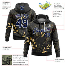 Load image into Gallery viewer, Custom Stitched Black Navy-White 3D Pattern Design Golden Subtle Floral Sports Pullover Sweatshirt Hoodie
