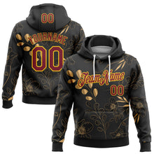 Load image into Gallery viewer, Custom Stitched Black Crimson-Yellow 3D Pattern Design Golden Subtle Floral Sports Pullover Sweatshirt Hoodie
