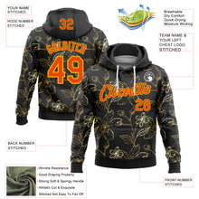Load image into Gallery viewer, Custom Stitched Black Orange-Yellow 3D Pattern Design Golden Subtle Floral Sports Pullover Sweatshirt Hoodie
