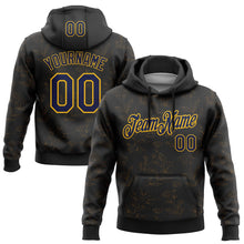 Load image into Gallery viewer, Custom Stitched Black Navy-Gold 3D Pattern Design Golden Subtle Floral Sports Pullover Sweatshirt Hoodie
