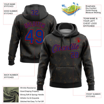 Custom Stitched Black Royal-Red 3D Pattern Design Golden Subtle Floral Sports Pullover Sweatshirt Hoodie