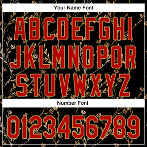 Custom Stitched Black Red-Old Gold 3D Pattern Design Golden Subtle Floral Sports Pullover Sweatshirt Hoodie