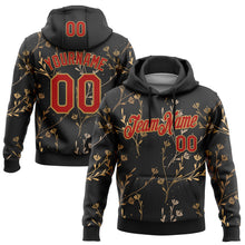 Load image into Gallery viewer, Custom Stitched Black Red-Old Gold 3D Pattern Design Golden Subtle Floral Sports Pullover Sweatshirt Hoodie
