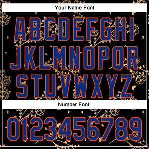 Custom Stitched Black Royal-Orange 3D Pattern Design Golden Subtle Floral Sports Pullover Sweatshirt Hoodie