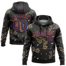 Load image into Gallery viewer, Custom Stitched Black Royal-Orange 3D Pattern Design Golden Subtle Floral Sports Pullover Sweatshirt Hoodie
