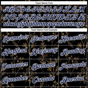 Custom Stitched Black Navy-White 3D Pattern Design Golden Subtle Floral Sports Pullover Sweatshirt Hoodie