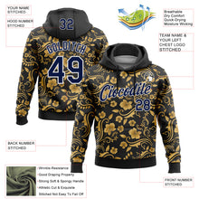 Load image into Gallery viewer, Custom Stitched Black Navy-White 3D Pattern Design Golden Subtle Floral Sports Pullover Sweatshirt Hoodie
