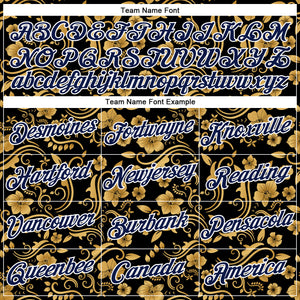 Custom Stitched Black Navy-White 3D Pattern Design Golden Subtle Floral Sports Pullover Sweatshirt Hoodie