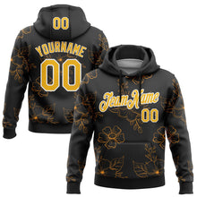 Load image into Gallery viewer, Custom Stitched Black Gold-White 3D Pattern Design Golden Subtle Floral Sports Pullover Sweatshirt Hoodie
