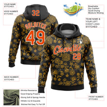 Load image into Gallery viewer, Custom Stitched Black Orange-White 3D Pattern Design Golden Subtle Floral Sports Pullover Sweatshirt Hoodie
