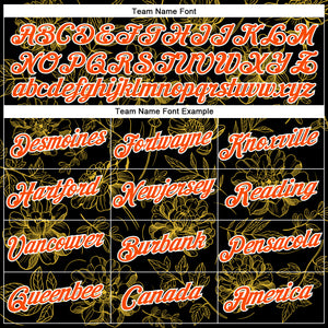 Custom Stitched Black Orange-White 3D Pattern Design Golden Subtle Floral Sports Pullover Sweatshirt Hoodie
