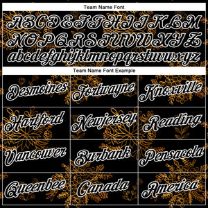 Custom Stitched Black White 3D Pattern Design Golden Subtle Floral Sports Pullover Sweatshirt Hoodie