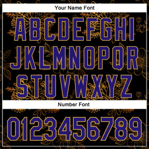 Custom Stitched Black Dark Purple-Old Gold 3D Pattern Design Golden Subtle Floral Sports Pullover Sweatshirt Hoodie