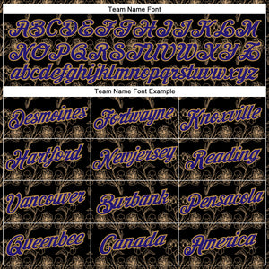 Custom Stitched Black Dark Purple-Old Gold 3D Pattern Design Golden Subtle Floral Sports Pullover Sweatshirt Hoodie