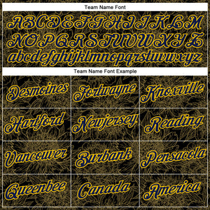 Custom Stitched Black Navy-Yellow 3D Pattern Design Golden Subtle Floral Sports Pullover Sweatshirt Hoodie