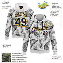Загрузить изображение в средство просмотра галереи, Custom Stitched White Navy-Gold 3D Pattern Design Ethnic Paisley Floral Bandana Sports Pullover Sweatshirt Hoodie
