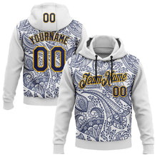 Загрузить изображение в средство просмотра галереи, Custom Stitched White Navy-Gold 3D Pattern Design Ethnic Paisley Floral Bandana Sports Pullover Sweatshirt Hoodie

