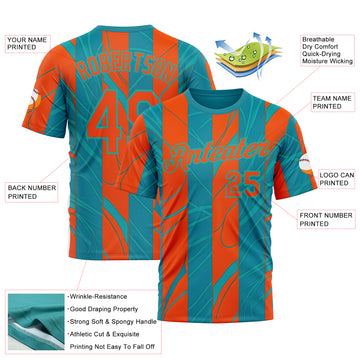 Custom Blue Orange-Aqua 3D Pattern Design Color Block Stripe Sport Wear Performance T-Shirt