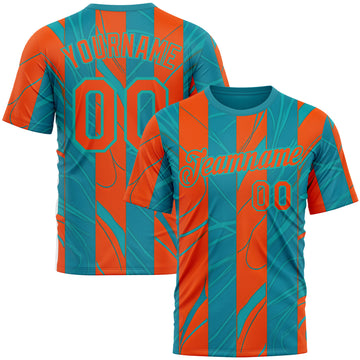 Custom Blue Orange-Aqua 3D Pattern Design Color Block Stripe Sport Wear Performance T-Shirt