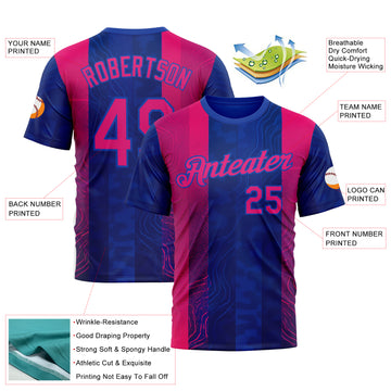 Custom Blue Hot Pink Red-Thunder Blue 3D Pattern Design Neon Stripe Sport Wear Performance T-Shirt