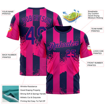 Custom Red Dark Purple-Hot Pink 3D Pattern Design Neon Stripe Sport Wear Performance T-Shirt