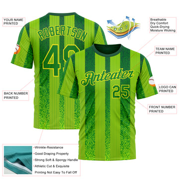 Custom Green Grass Green Yellow-Light Yellow 3D Pattern Design Brazil Stripe Sport Wear Performance T-Shirt
