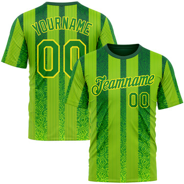 Custom Green Grass Green Yellow-Light Yellow 3D Pattern Design Brazil Stripe Sport Wear Performance T-Shirt