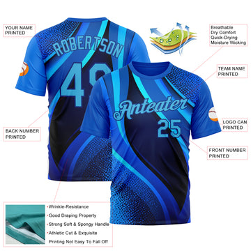 Custom Blue Sky Blue-Royal 3D Pattern Design France Wave Gradient Sport Wear Performance T-Shirt