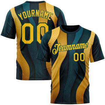Custom Blue Yellow-Green 3D Pattern Design Color Block Sport Wear Performance T-Shirt