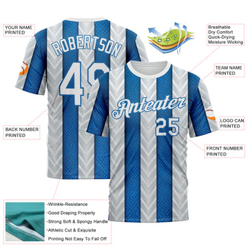Custom White Blue 3D Pattern Design Argentina Stripe Sport Wear Performance T-Shirt