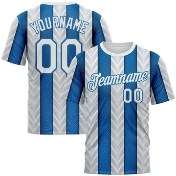 Custom White Blue 3D Pattern Design Argentina Stripe Sport Wear Performance T-Shirt