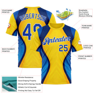 Custom Yellow Thunder Blue Blue-White 3D Pattern Design Brazil Color Block Sport Wear Performance T-Shirt