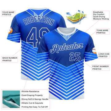 Custom Blue Thunder Blue-White 3D Pattern Design Argentina Arrow Sport Wear Performance T-Shirt