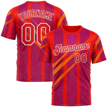Custom Red Fire Red-White 3D Pattern Design Neon Stripe Sport Wear Performance T-Shirt