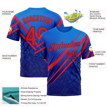 Custom Blue Fire Red-Royal 3D Pattern Design USA Inspired Sport Wear Performance T-Shirt