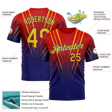 Custom Red Yellow-US Navy Blue 3D Pattern Design USA Inspired France Sport Wear Performance T-Shirt