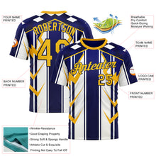 Загрузить изображение в средство просмотра галереи, Custom White Yellow Blue-Navy 3D Pattern Design Geometric Shape Stripe Sport Wear Performance T-Shirt
