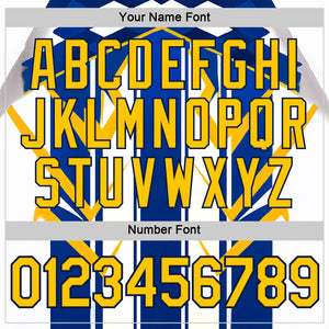 Custom White Yellow Blue-Navy 3D Pattern Design Geometric Shape Stripe Sport Wear Performance T-Shirt