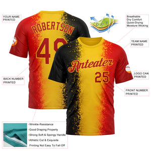 Custom Red Yellow-Black 3D Pattern Design Germany Stripe Sport Wear Performance T-Shirt