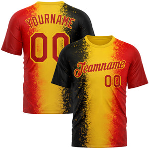 Custom Red Yellow-Black 3D Pattern Design Germany Stripe Sport Wear Performance T-Shirt