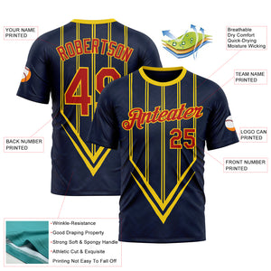 Custom Blue Red-Yellow 3D Pattern Design Milan Stripe Sport Wear Performance T-Shirt