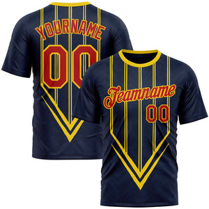 Custom Blue Red-Yellow 3D Pattern Design Milan Stripe Sport Wear Performance T-Shirt