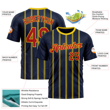 Custom Blue Red-Yellow 3D Pattern Design Milan Stripe Sport Wear Performance T-Shirt