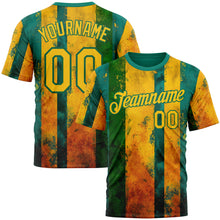 Загрузить изображение в средство просмотра галереи, Custom Green Yellow-Kelly Green 3D Pattern Design Brazil Stripe Sport Wear Performance T-Shirt
