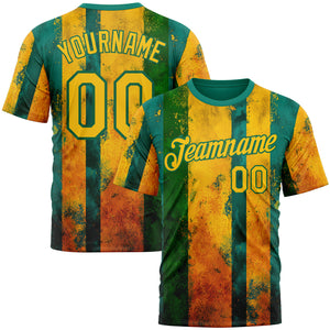 Custom Green Yellow-Kelly Green 3D Pattern Design Brazil Stripe Sport Wear Performance T-Shirt
