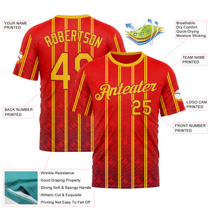 Custom Red Yellow 3D Pattern Design Spain Stripe Sport Wear Performance T-Shirt