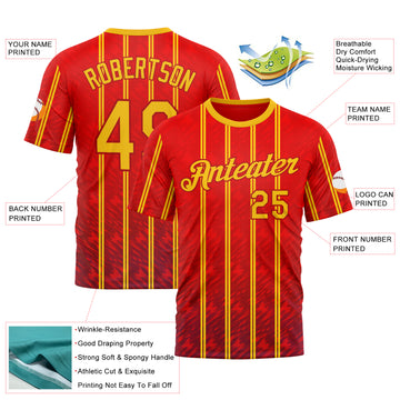 Custom Red Yellow 3D Pattern Design Spain Stripe Sport Wear Performance T-Shirt