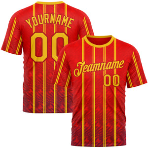 Custom Red Yellow 3D Pattern Design Spain Stripe Sport Wear Performance T-Shirt